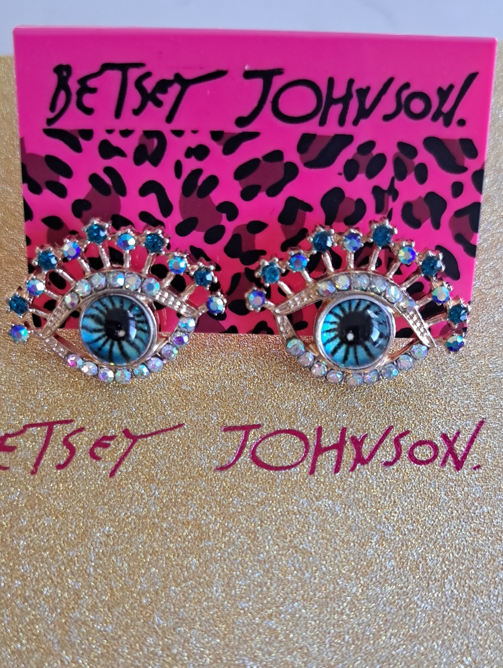 Betsey Johnson Blue Eye Crystal Stud Earrings with Crystal